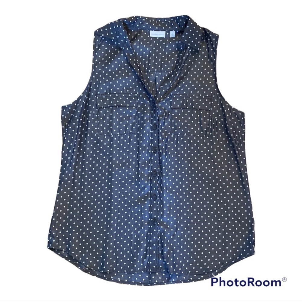 New York & Co Polka Dot Sleeveless Blouse L